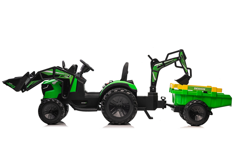 Lean Cars, koparka z naczepą, pojazd na akumulator, SX2068, zielony