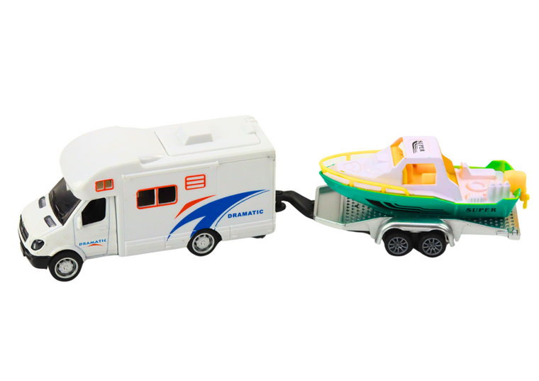 Lean Toys, autko terenowe z łodzią lub kamperem, pojazd metalowy z napędem, 1 szt.