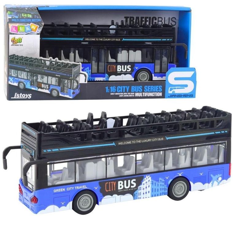Lean Toys, autobus miejski piętrowy, pojazd interaktywny, 1:16