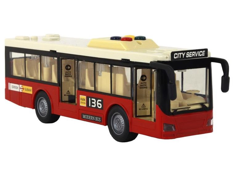 Lean Toys, autobus miejski, pojazd interaktywny, 1:16, czerwony