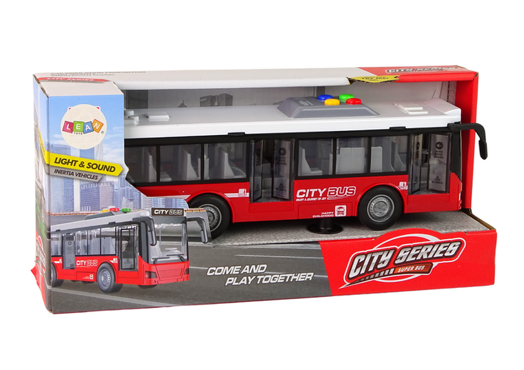 Lean Toys, Autobus, pojazd interaktywny, napęd frykcyjny, czerwony, 1:16