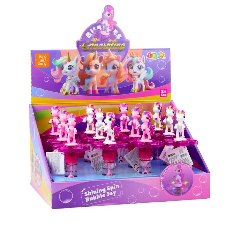 Lean Toys, bańki mydlane, jednorożec na obrotowym kwiatku, 20 cm, 1 szt.