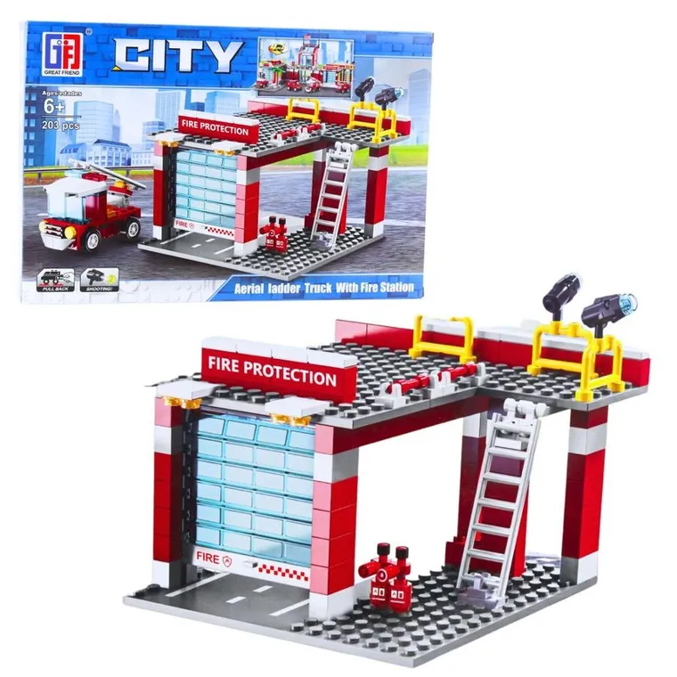 Lean Toys, Baza Straży Pożarnej, klocki konstrukcyjne, 203-210 elementów