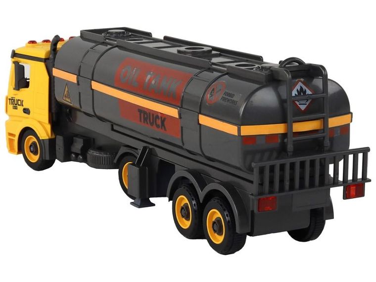Lean Toys, ciężarówka cysterna, interaktywny pojazd do skręcania, żółty