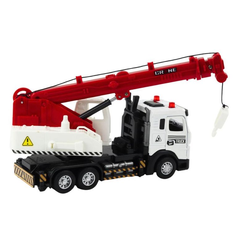 Lean Toys, ciężarówka z dźwigiem, metalowy pojazd budowlany