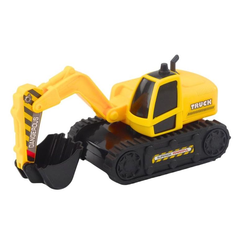 Lean Toys, ciężarówka z lawetą i koparką, obrotowa 360°, żółta, 1:16