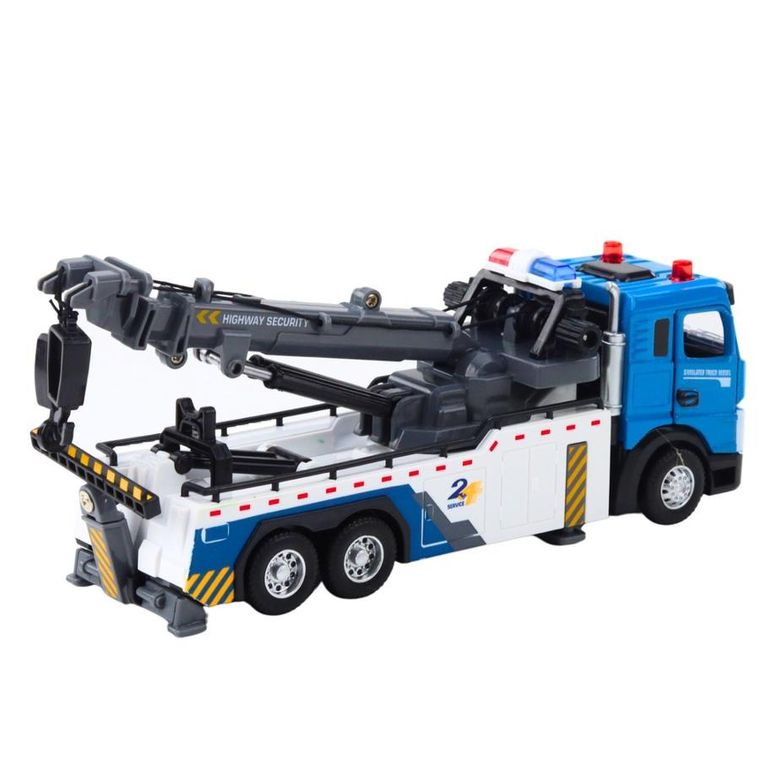 Lean Toys, ciężarówka z wysięgnikiem, metalowa kabina, interaktywny pojazd budowlany