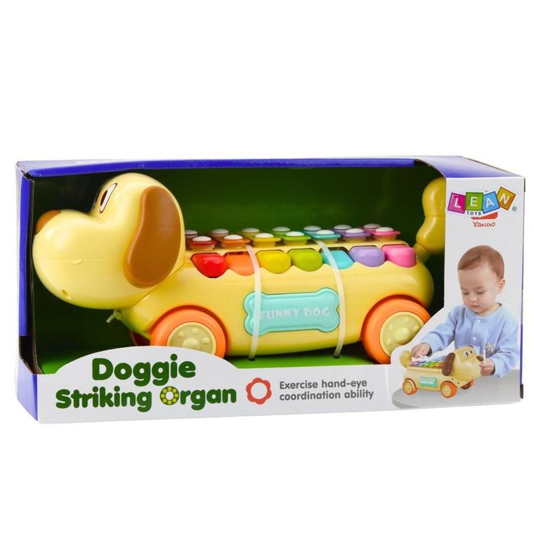 Lean Toys, cymbałki, piesek na kółkach, instrument muzyczny