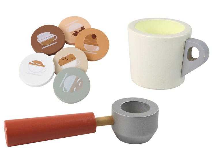 Lean Toys, drewniany ekspres do kawy z filiżanką