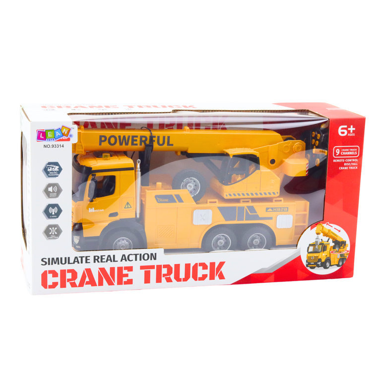 Lean Toys, dźwig z hakiem, pojazd zdalnie sterowany, żółty, 2.4G