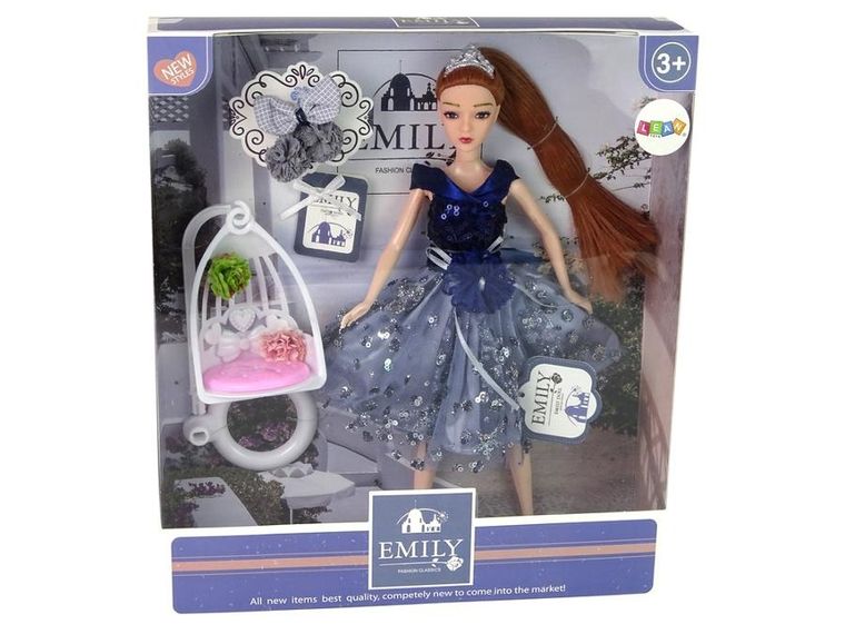 Lean Toys, Emily, lalka w niebieskiej sukience, zestaw z huśtawką