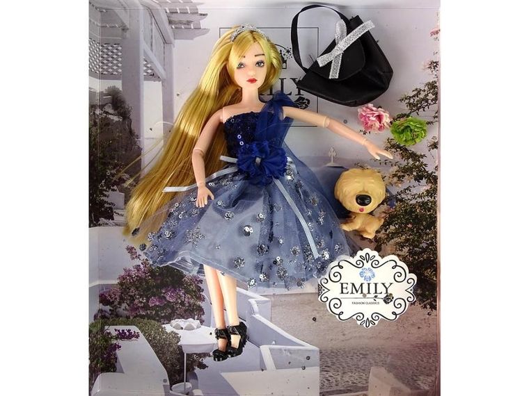 Lean Toys, Emily, lalka w niebieskiej sukience, zestaw z psem