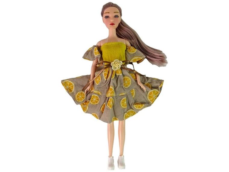 Lean Toys, Emily, lalka w sukience z pomarańcze, zestaw z psem