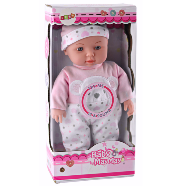 Lean Toys, interaktywna lalka bobas, różowa piżamka z misiem