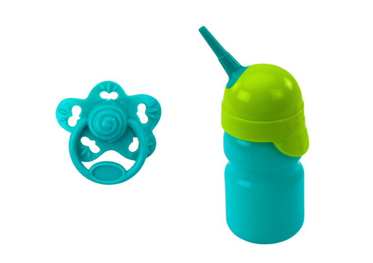 Lean Toys, interaktywna lalka bobas z akcesoriami, siusiająca, siwa piżamka, 35 cm