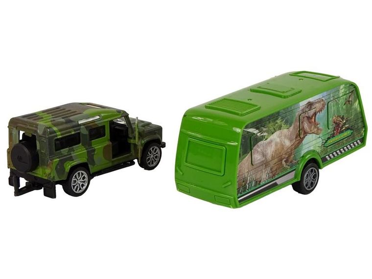 Lean Toys, jeep z przyczepą, pojazd z napędem, dinozaur