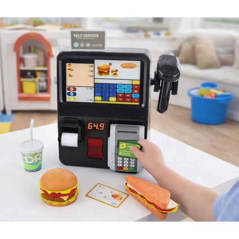 Lean Toys, kasa sklepowa samoobsługowa z terminalem i akcesoriami, interaktywna