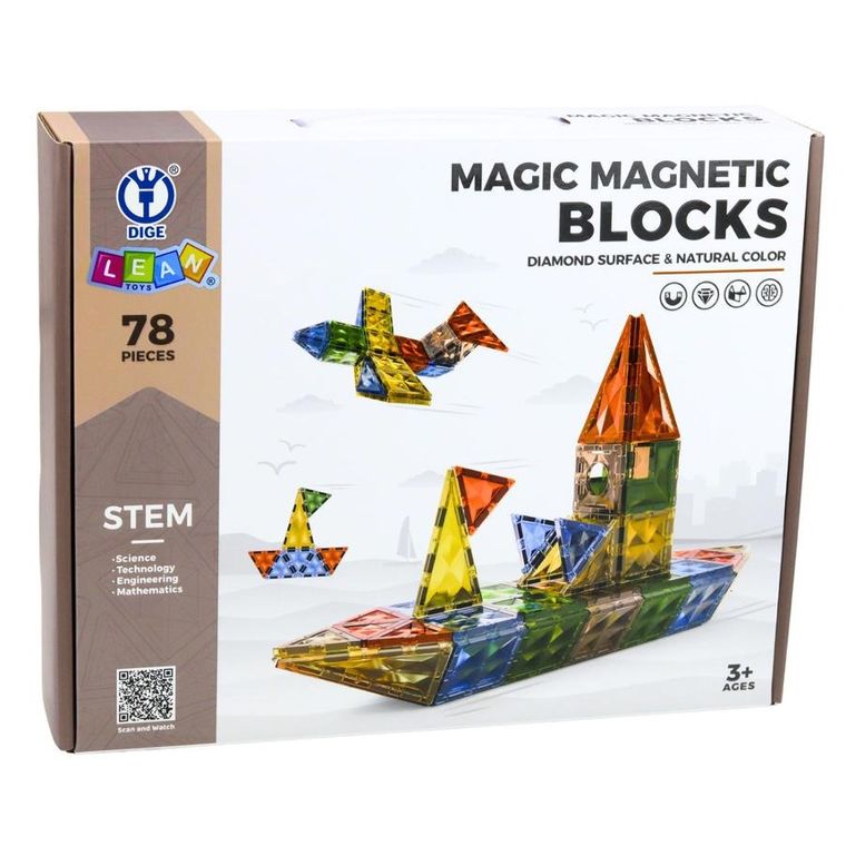 Lean Toys, klocki magnetyczne 3D, 78 elementów