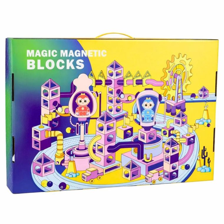 Lean Toys, klocki magnetyczne, tor kulkowy, koło młyńskie, 118 elementów