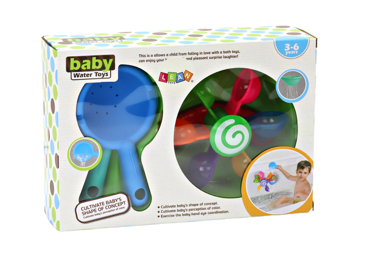 Lean Toys, kolorowe miseczki, dwie łyżki, zabawka obrotowa do kąpieli
