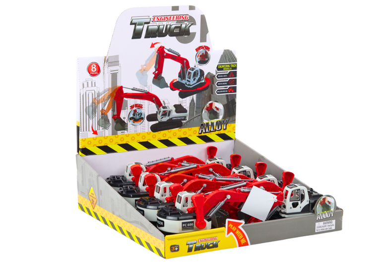 Lean Toys, Koparka gąsienicowa, metalowy pojazd budowlany, biało-czerwony