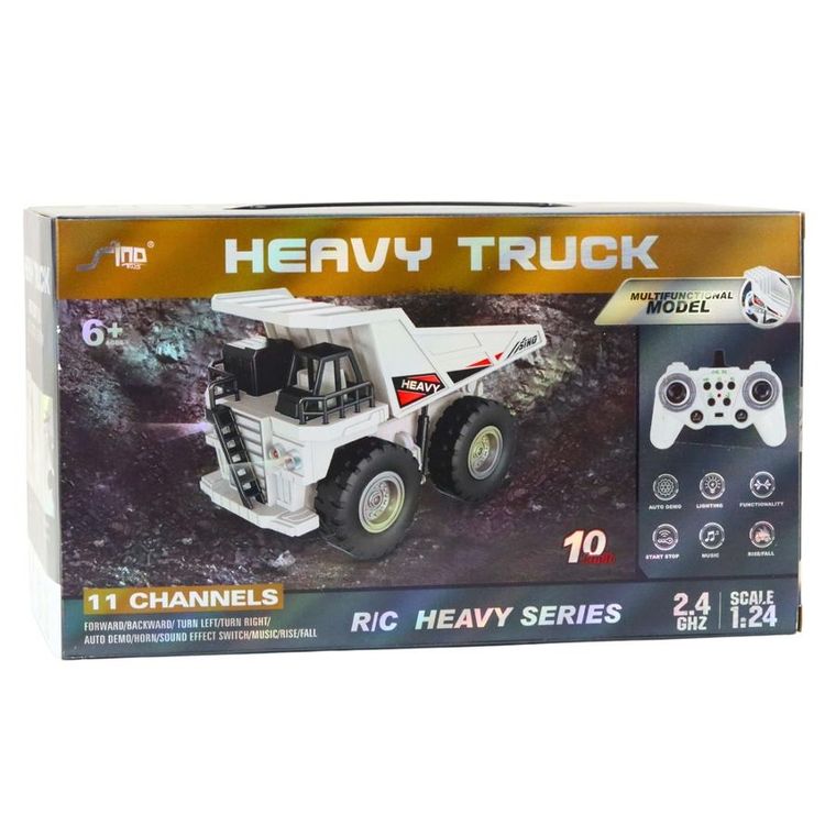 Lean Toys, koparka gąsienicowa, pojazd budowlany zdalnie sterowany, biała, 1:24