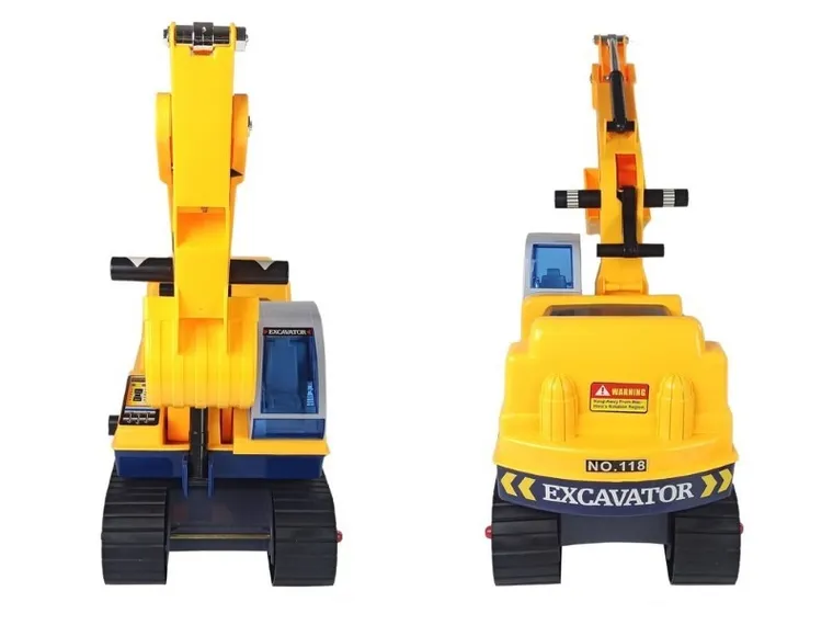 Lean Toys, koparka, jeździk z kaskiem, żółty