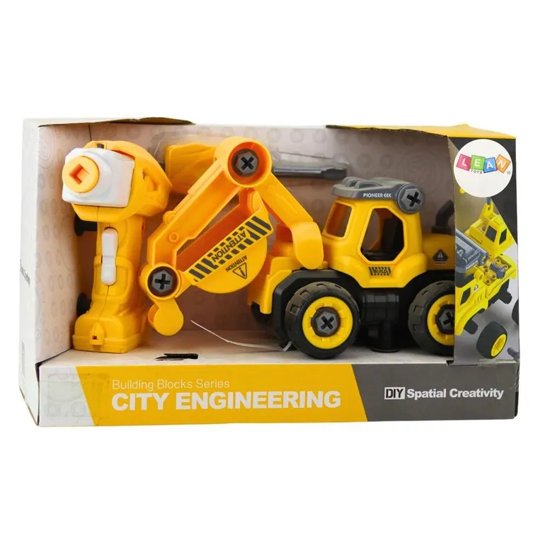 Lean Toys, koparka, pojazd budowlany do skręcania, żółty