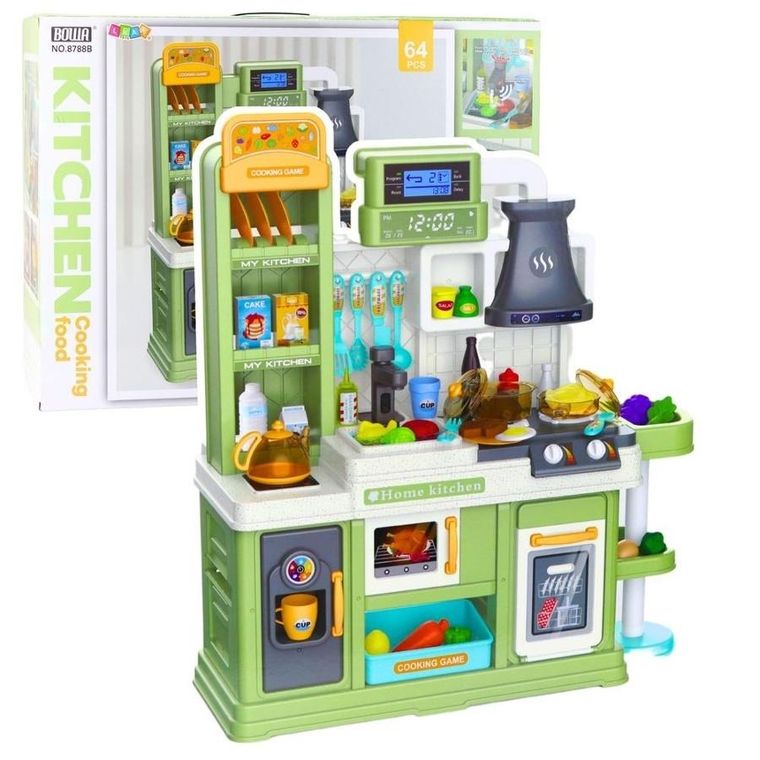 Lean Toys, kuchnia z akcesoriami, interaktywna, zielona, 64 elementy