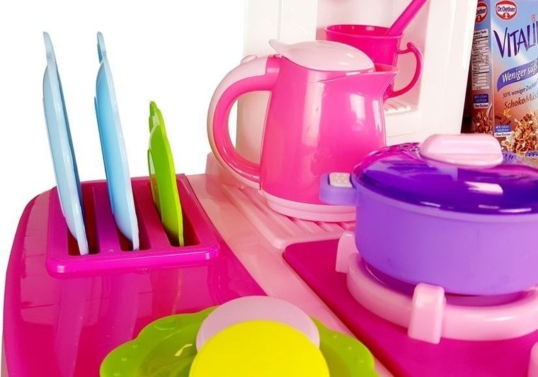 Lean Toys, kuchnia, zestaw z akcesoriami, różowy