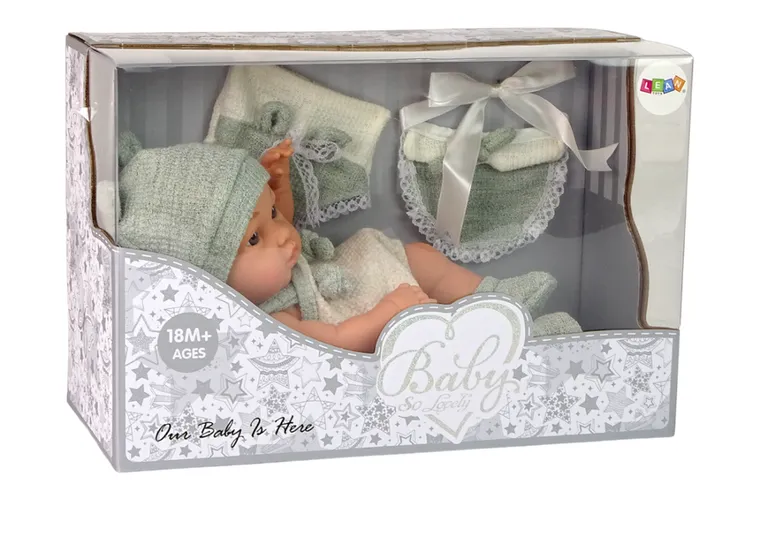 Lean Toys, lalka bobas, sweter, czapeczka zielona, 30 cm