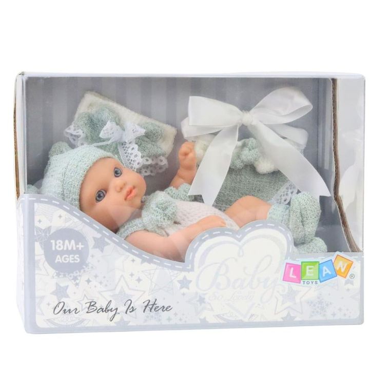 Lean Toys, lalka bobas, szare ubranko, 18 cm