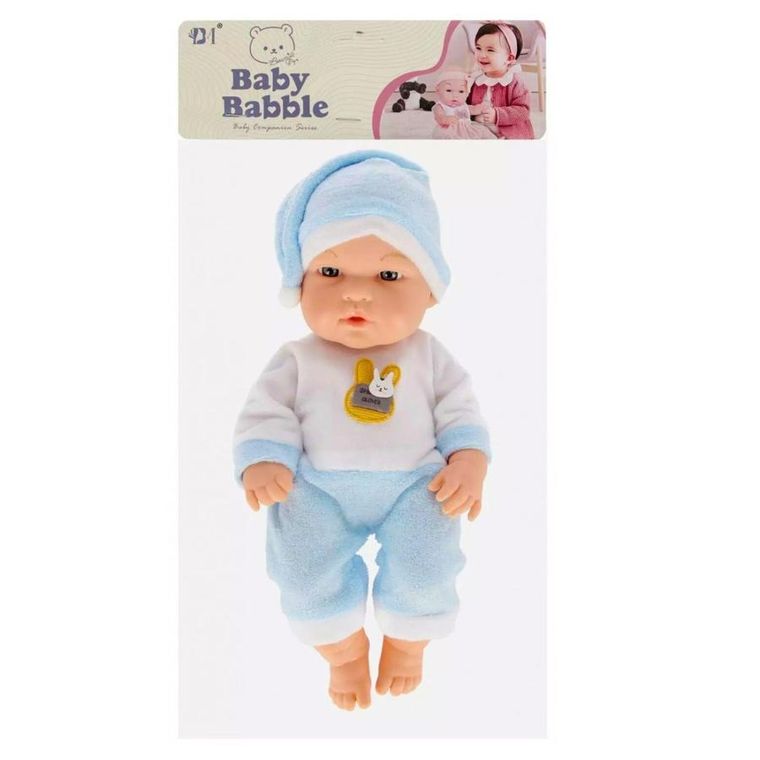 Lean Toys, lalka bobas w niebieskiej piżamce, ruchome rączki i nóżki, 30 cm