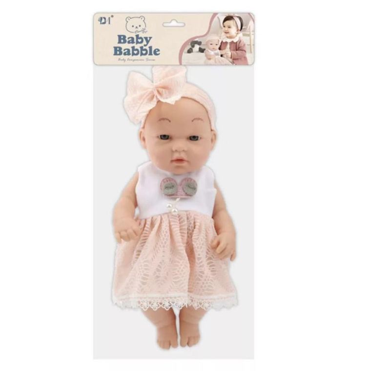 Lean Toys, lalka bobas, w różowej sukience, ruchome rączki nóżki, 30 cm