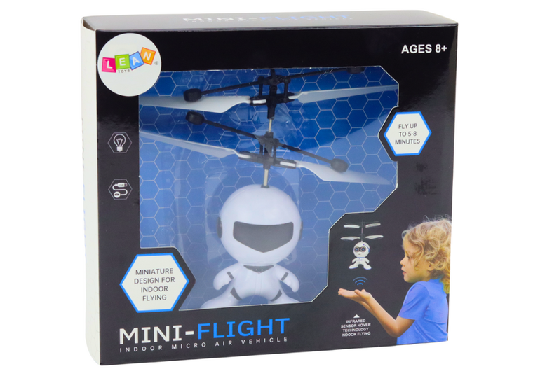 Lean Toys, latający astronauta, helikopter sterowany ręką, biały