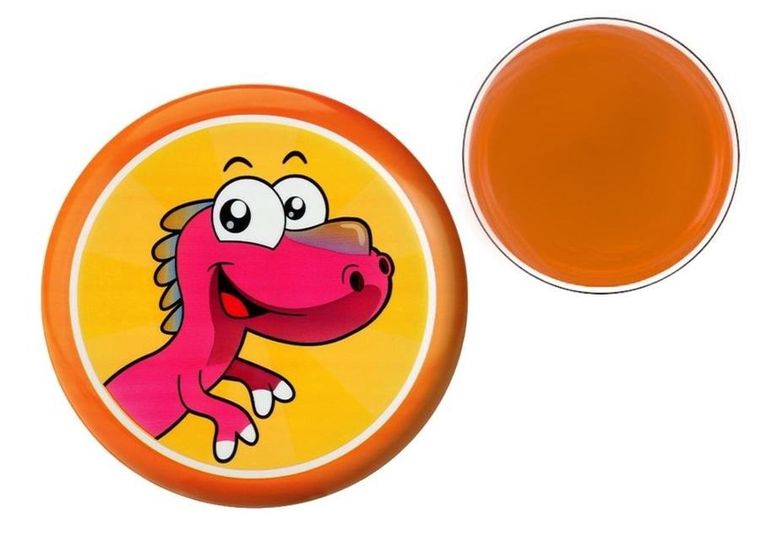 Lean Toys, latający dysk frisbee, pomarańczowy z dinozaurem, 20 cm