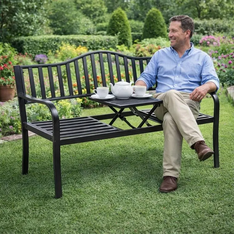 Lean Toys, ławka ogrodowa, metalowa, czarna, 150 cm