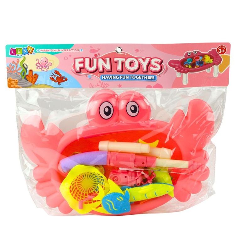 Lean Toys, łowienie rybek na stoliku, gra zręcznościowa, różowy