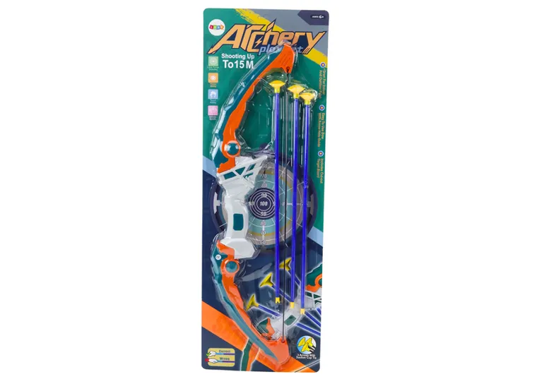 Lean Toys, łuk strzelecki, strzały z przyssawkami, zielono-pomarańczowy