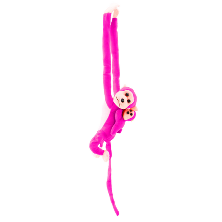 Lean Toys, małpka z dzieckiem, maskotka, ciemno różowa, 90 cm