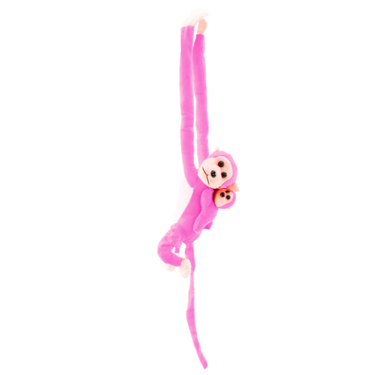 Lean Toys, małpka z dzieckiem, maskotka, różowa, 90 cm