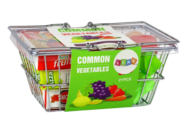 Lean Toys, metalowy koszyk sklepowy z warzywami i owocami