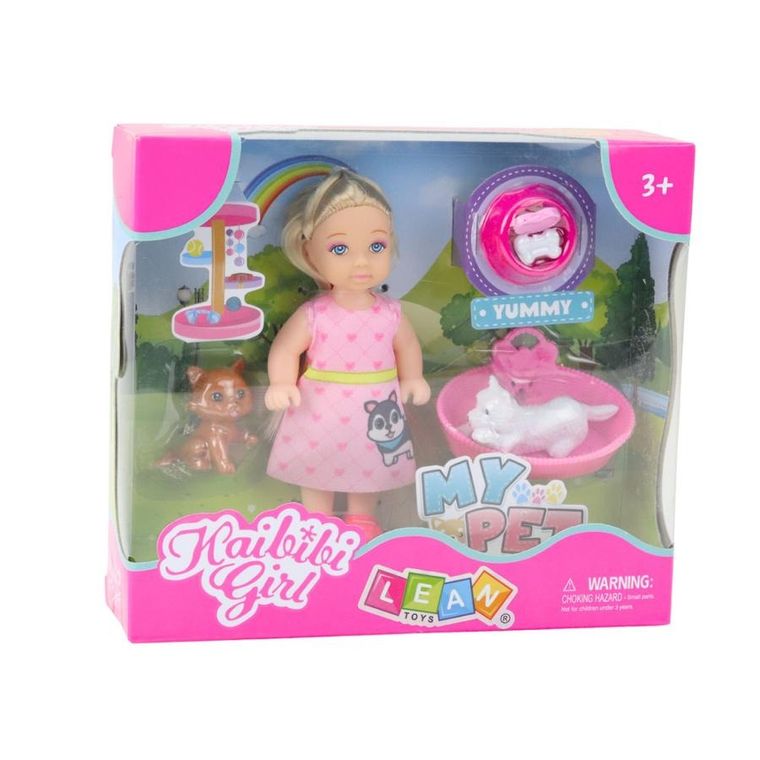Lean Toys, mini laleczka z pieskiem i kotkiem, zestaw z akcesoriami