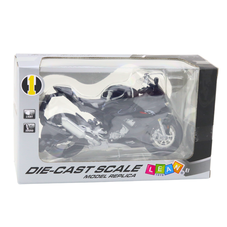 Lean Toys, motocykl, pojazd interaktywny, metalowy, czarno-srebrny, 1:12