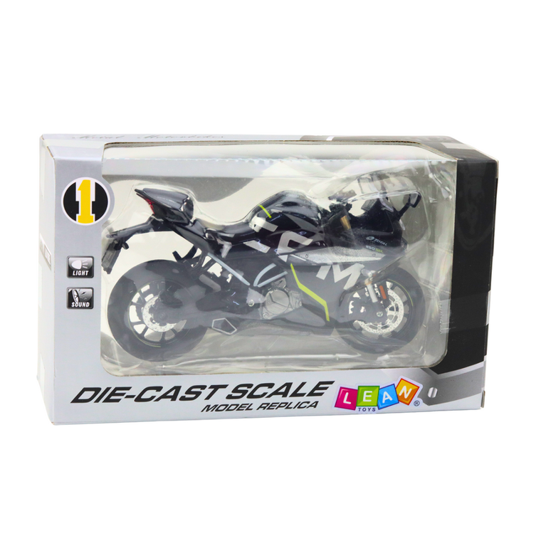 Lean Toys, motocykl, pojazd interaktywny, metalowy, czarny, 1:12