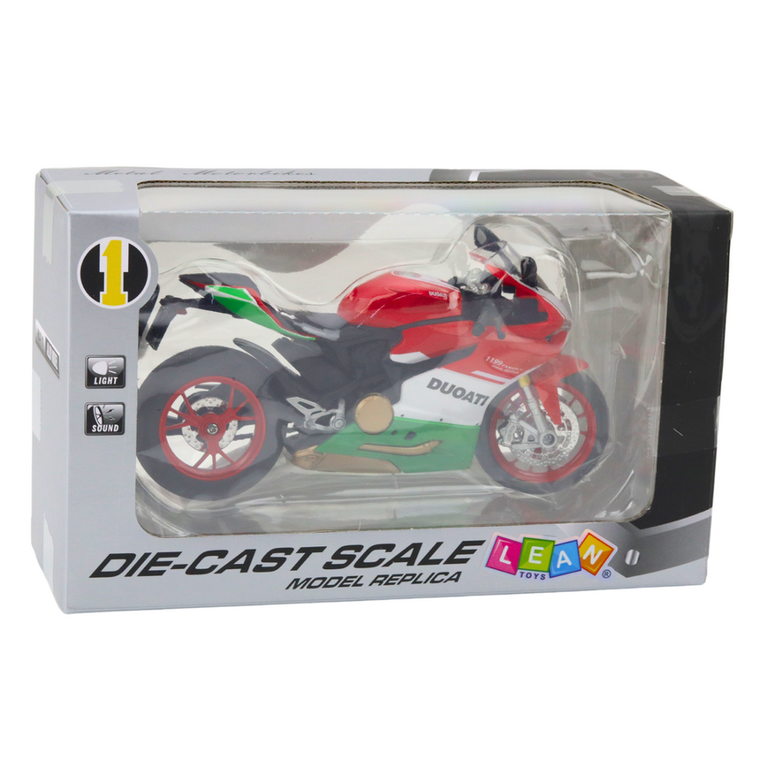 Lean Toys, motocykl, pojazd interaktywny, metalowy, czerwono-zielony, 1:12