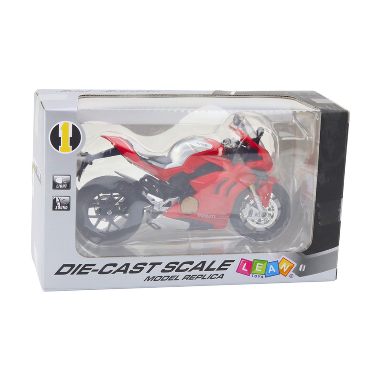 Lean Toys, motocykl, pojazd interaktywny, metalowy, czerwony, 1:12