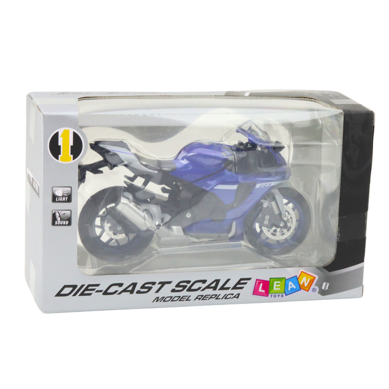 Lean Toys, motocykl, pojazd interaktywny, metalowy, granatowy, 1:12