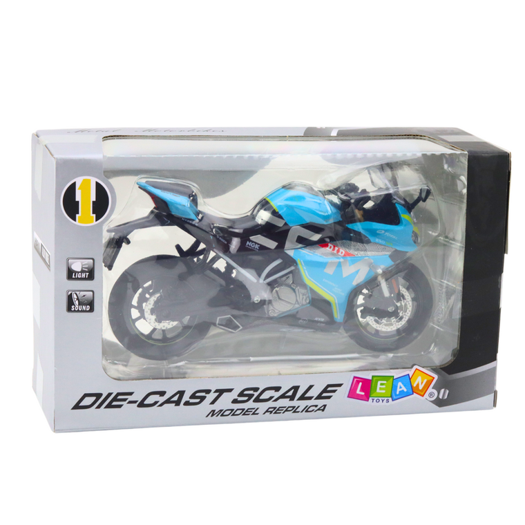 Lean Toys, motocykl, pojazd interaktywny, metalowy, niebieski, 1:12