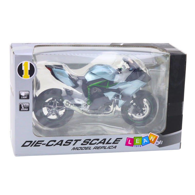 Lean Toys, motocykl, pojazd interaktywny, metalowy, srebrny, 1:12